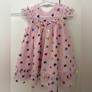 Pippa & Julie Multicolor Metallic Heart Dress, Size 12 Months, Worn Once 🩷🩵💛